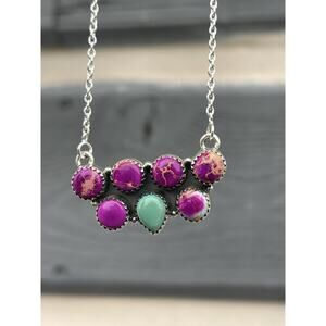Turquoise Sea Sediment Jasper Cluster Bar Necklace Sterling Southwest Multistone